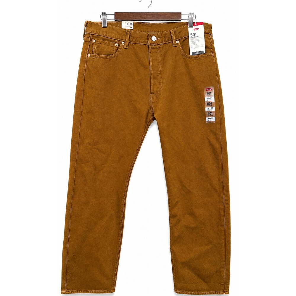 Levis 501 Original Mens 34x29 Pumpkin Brown Stretch Straight Leg Jeans NWT